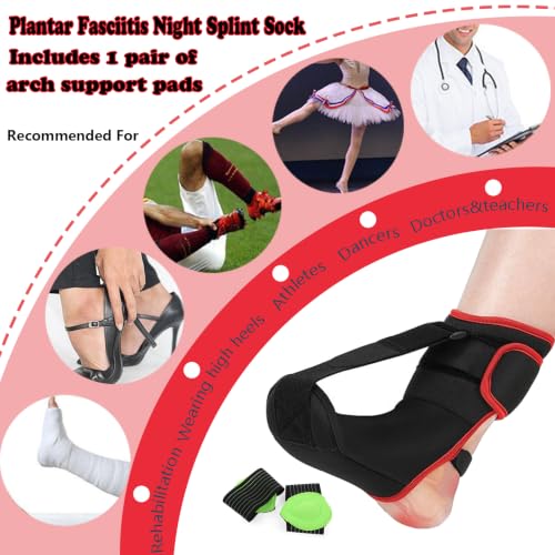 Plantar Fasciitis Night Splint Sock,Upgraded Planter Fasciitis Relief Brace with Arch Support,Relief Brace for Foot Drop,Achilles Tendonitis & Heel Pain,Unisex Foot Brace Black-Red(L) L