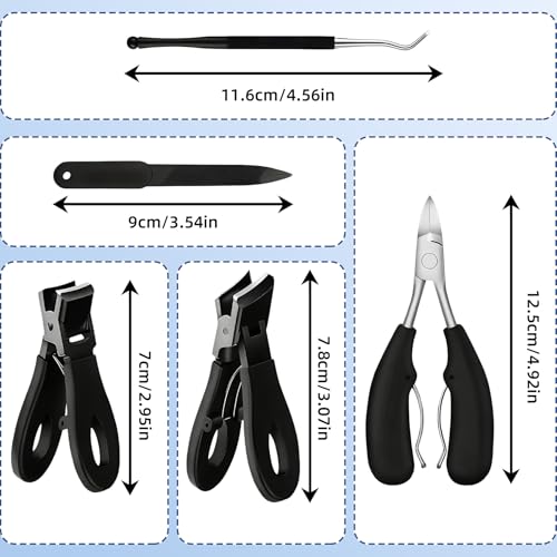 Toenail Clippers for Seniors Thick Toe:Wide Opening, Sharp Heavy Duty Ingrown, Toe Nail Clippers Nail Cutter Long Handle with Slanted Blade,5Pcs Large Toenail Cutters Set for Men