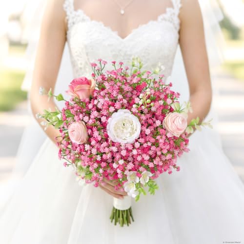 16Pcs Babys Breath Artificial Flowers, Baby Breath Flowers Artificial Bulk Pink 16 Pcs