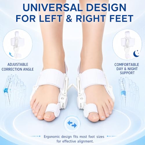Bunion Corrector for Women & Men, Big Toe Splint with Gel Toe Spacers, Hallux Valgus Brace for Pain Relief & Toe Alignment, Suitable for both left and right feet, Day & Night Wearable White