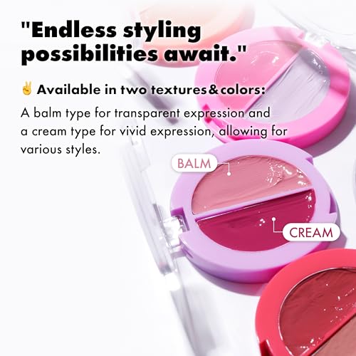 AMUSE SEOUL Lip and Cheek Healthy Balm (01 BOKSOONGA) - Multiuse Buildable Cream & Balm Blush, Glossy Creamy Texture, Natural Flush, 2 Colors, Lightweight, Vegan, Korean Beauty Makeup 01 BOKSOONGA BALM