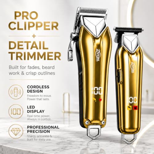Cordless Hair Clipper and T-Blade Trimmer Set for Men and Women, Gold