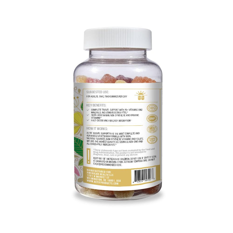 ACTIF Travel Mega Support with 15+ Advanced Factors – Non-GMO, Fast-Acting, Made in USA, 90 Gummies
