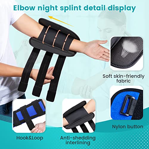 Elbow Brace for Ulnar Nerve Cubital Tunnel Syndrome for Women and Men, Arm Splint Left & Right Elbow Support Immobiliser for Straighten Arms to prevent Elbow Bending While Sleeping - L Blue
