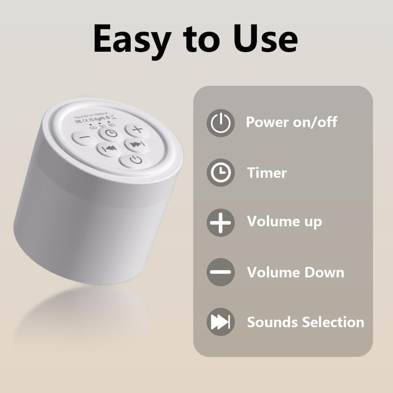 Sound Machine Mini White Noise Machine with 30 Soothing Sounds for Newborn Baby Kids Adults Portable Rechargeable Sleep Brown Noise Machine 4 Timers Memory Function for Travel Camping Home Office