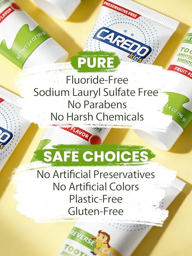 CAREDO Kids Cavity Repair Reversal Toothpaste – Hydroxyapatite Repair for Early Tooth Decay, Braces-Friendly, First Big Kids Remineralizing, Holistic Nighttime Enamel Care, Fluoride-Free Fruity 3.4oz