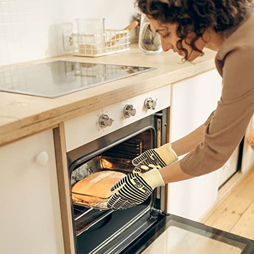 Heat Resistant Oven Gloves with Fingers, Heat Proof Gloves Oven Mitts Deep Black One Size Fits Most