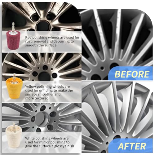 6PCS Buffing Wheels for Drill,Non-Woven & Cotton Wheel Polishing Kit for Drill 1/4" Secure Hex Shank,Wheel Shaped Polishing Tool for Metal Aluminum,Stainless Steel,Chrome,Jewelry,Wood,Plastic 12PCS