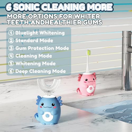 Axolotl Kids Electric U Shaped Sonic Toothbrush,59S Timer-Age2-15 Pink Pink Axolotl