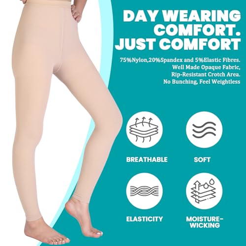 Medical Compression Tights Women, 20-30 mmHg Graduated Compression Pantyhose for Men, Footless Compression Stockings, High Waist Compression Leggings for Varicose Veins, Edema, Swelling 4X-Large Beige