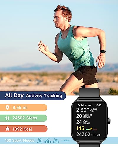 1.95" Smart Watch for Men Women with ALEXA, Fitness Watch for Android iOS Black
