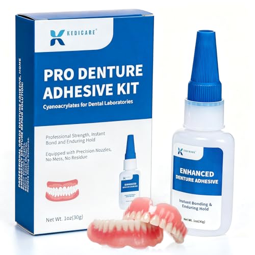 Dental Lab Denture Repair Adhesive Kit, 1oz Instant Bonding Denture Glue for Repairs Cracks, Fills Gaps, Secures Loose Teeth, Safe Bonding with No Irritating Odor