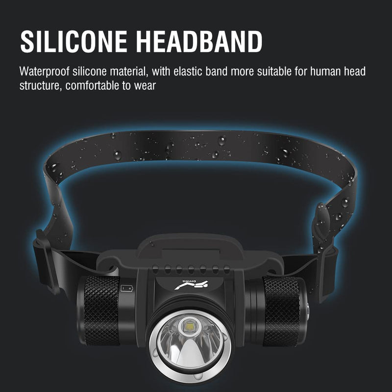 Super Bright Diving Headlamp, 5 Modes Professional Dive Headlight, Underwater 60M Head Torch for Swimming,Snorkeling, Caving,IPX8 Waterproof Dive Light with Battery and Charger