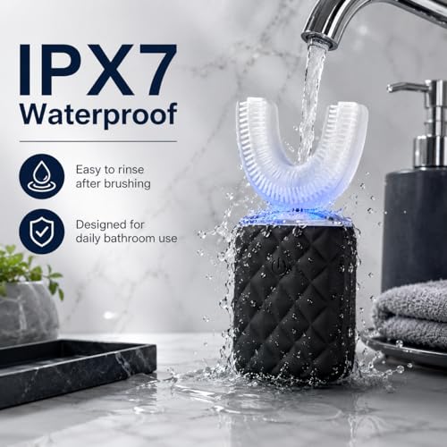 U Shaped Electric Toothbrush for Adults - Ultrasonic Automatic 360° Mouth Cleaning Toothbrush with 5 Modes, IPX7 Waterproof, Rechargeable Sonic Full Mouth Electric Toothbrush (Black)