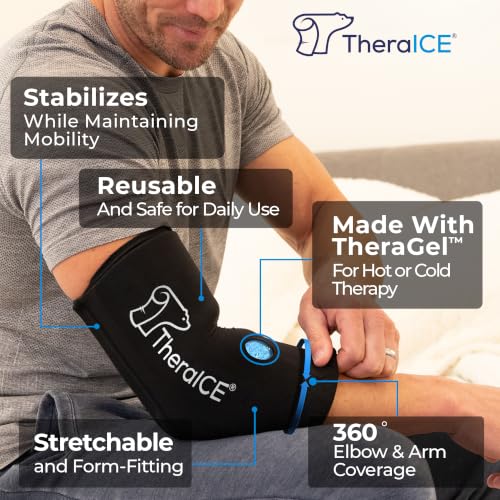 TheraICE Elbow Ice Pack Wrap, Tennis Elbow Compression Sleeve, Women & Men Black Large/X-Large