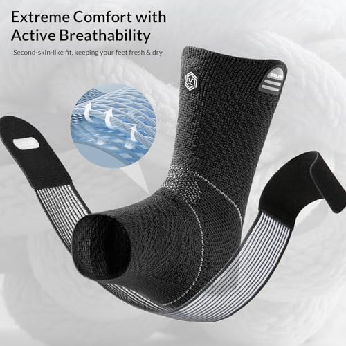 ZOELION Ankle Brace Compression Support with Removable Fishnet Strap, 3D Knit Plantar Fasciitis Relief Achilles Tendonitis Brace, Ankle Compression Sleeve for Pain Relief & Injury Healing, Black/M Black（Pack of 1） M