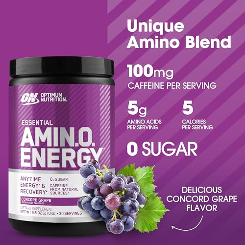 Optimum Nutrition Amino Energy Powder, Concord Grape, 9.5 Oz 9.5 Ounce (Pack of 1)