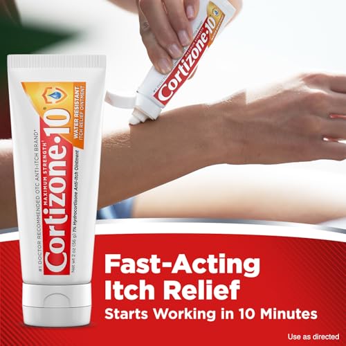 Cortizone-10 Maximum Strength Water Resistant Itch Relief Ointment, 1% Hydrocortisone, Fast-Acting, Anti-Itch Cream for Bug Bites, Rash, Eczema, Psoriasis, Poison Ivy, Oak, Sumac & More, 2 oz 2 Ounce (Pack of 1) New Packaging