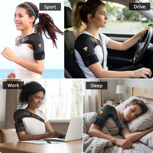 Shoulder Brace for Women & Men | Support for Torn Rotator Cuff & Other Shoulder Injury - Ac Joint, Dislocated, Separated, Frozen Shoulder | Neoprene Compression Wrap | by FIGHTECH (BLK, S-M) Black Small/Medium