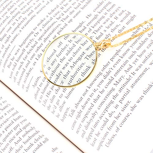 Super Z Outlet Necklace with 1-3/4 Inch Optical Magnifier Lens and 36-Inch Gold Chain for Library, Reading Fine Print, Zooming, Increase Vision, Jewelry