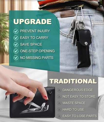 Curved Toenail Clipper with Safety Lock – Heavy Duty Thick Nail Cutter for Ingrown & Hard Nails, Ergonomic Arched Design No Need to Bend, Wide Jaw Opening, Includes PU Leather Pouch for Travel Black