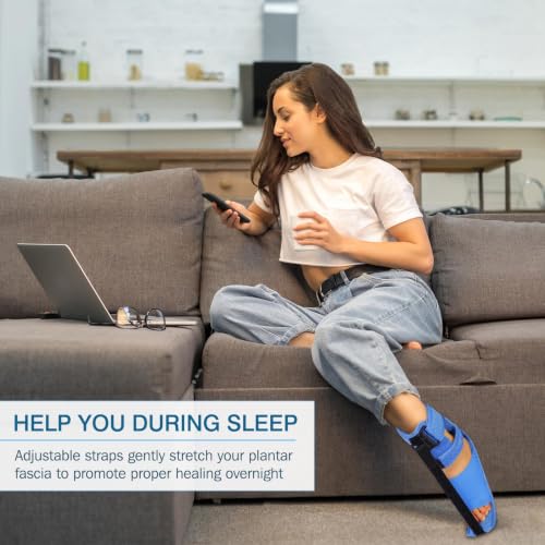 KTSAY Upgrade Plantar Fasciitis Night Splint & Relief Brace with Adjustable Straps - Support for Achilles Tendonitis, Heel Spur Pain, Day & Night Use (1, Blue)