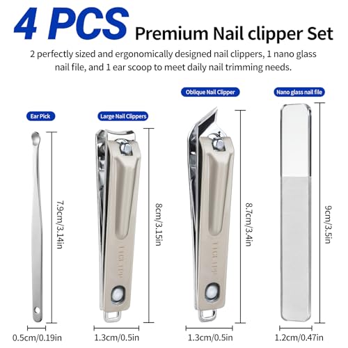 Heavy-Duty Stainless Steel Toenail Clippers Set with Built-in File, Sharp Precision Nail Cutter & Fingernail Trimmer for Men Women Seniors Thick Nails Daily Use 3 PCS