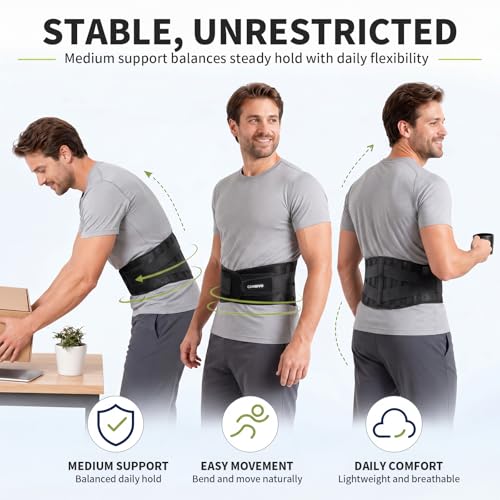 CAMBIVO Back Brace with 9-Stay Adjustable Lumbar Support Belt, BS10 Black Large