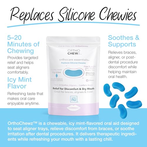Ortho Chewz, Aligner Chew with Icy Mint Flavor, Orthodontic Chomper for Seating Aligners, Retainers and Oral Relief, Chew and Soothe, Dissolves in Mouth