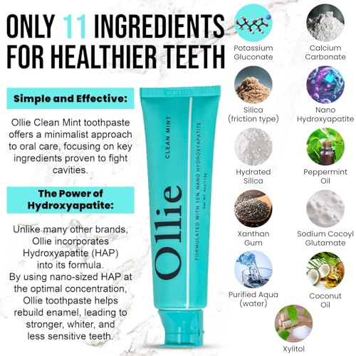 Ollie Clean Mint Nano Hydroxyapatite Toothpaste & Whintening Strips 24 Strips, 12 Treatments for Teeth Whitening