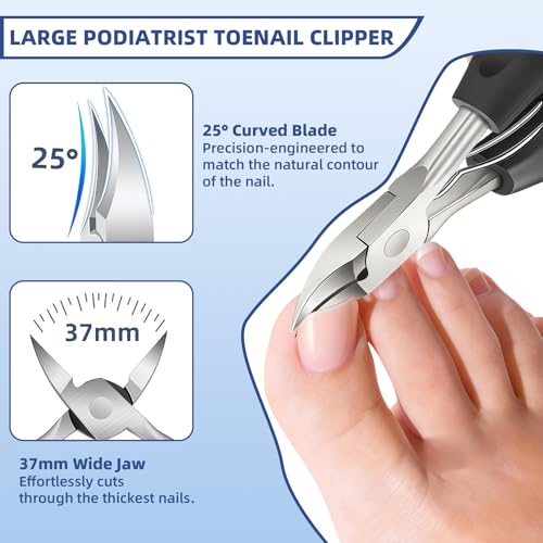 Toenail Clippers for Seniors Thick Toe:Wide Opening, Sharp Heavy Duty Ingrown, Toe Nail Clippers Nail Cutter Long Handle with Slanted Blade,5Pcs Large Toenail Cutters Set for Men