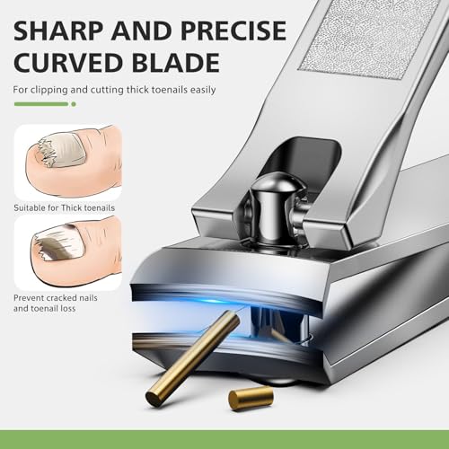 BALUCA Curved Toenail Clipper for Men, Professional Finger Nail Clipper for Women for Thick Nails, Stainless Steel Nail Cutter for Accurate Trimming and Grooming (Pear Silver) Pear Silver