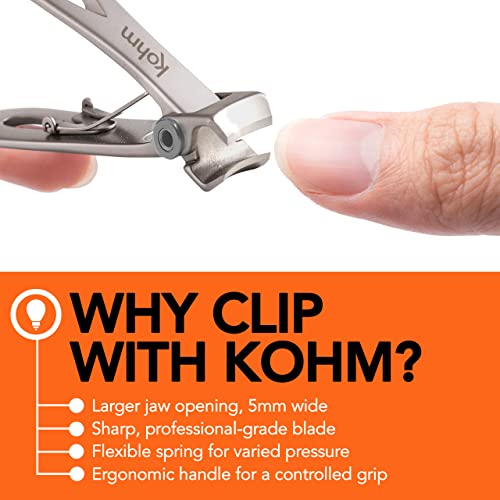 KOHM Nail Clippers & Ingrown Toenail Clippers for Thick Nails - Heavy Duty, Wide Mouth Professional Fingernail and Toenail Clippers for Men, Women & Seniors, Professional Podiatrist Tool