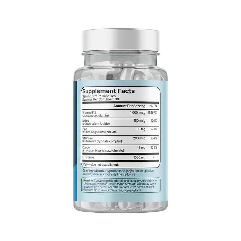 Santo Remedio Thyroid Plus, Thyroid Health Support Supplement - 30 Servings | Supports Healthy Thyroid Function with Vitamin B12, Iodine, Selenium, Zinc, Copper & L-Tyrosine - 60 Capsules