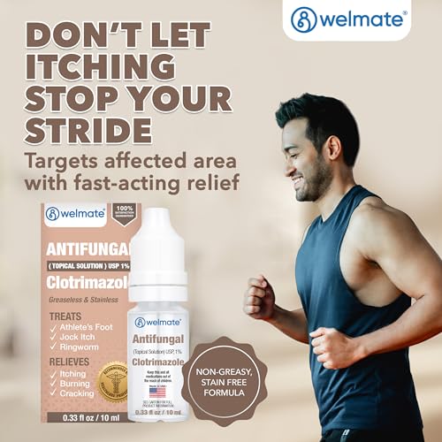 WELMATE Clotrimazole 1% Antifungal Drops, 2 Pack 0.33 fl oz Each - Athlete's Foot, Jock Itch & Ringworm Treatment, Fast-Acting, Greaseless Non-Staining, Relieves Itching, Burning & Cracked Skin