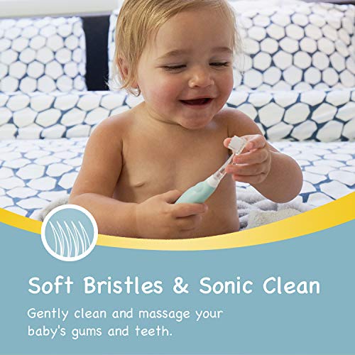 Papablic Baby Oral Care Bundle: Blue Sonic Toothbrush for Teeth (0-3Y) + 40 Disposable Tongue & Gum Cleaners (0-2Y)