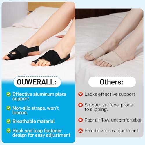 Hallux Valgus Corrector for Men and Women - Bunion Correction Splint with Adjustable Straps, Big Toe Straightener for Pain Relief, Day & Night Use, Soft Polyester Fabric, 1 Pair (Black)