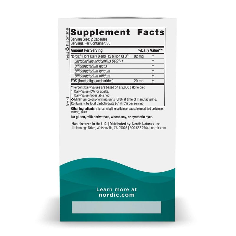 Nordic Naturals Nordic Flora Probiotic Daily, Immune Support - 60 Count | 4 strains, 12 billion CFU. Supports immune health, digestive wellness & optimal gut function. Vegan, Non-GMO. 30 servings. 60 Count (Pack of 1)