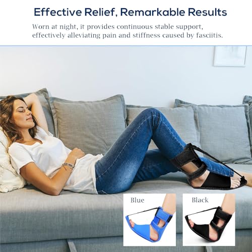 Plantar Fasciitis Night Splint for Men & Women, Adjustable Foot Drop Brace with Arch Support, Relief for Achilles Tendonitis, Heel Spur Pain - Day & Night Use (Blue) Blue