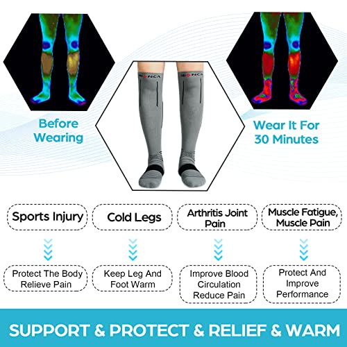 NEENCA Compression Socks for Women & Men 20-30 mmHg Knee High X-Large Grey Black