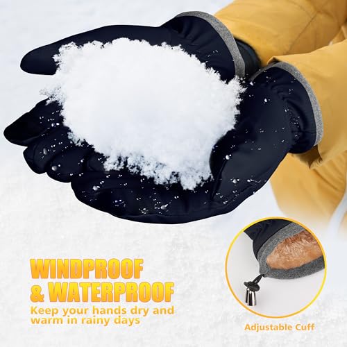 ihuan Winter Waterproof Ski Gloves Men Women, Snow Warm Cycling Cold Weather, Driving Biking Running Blue Small