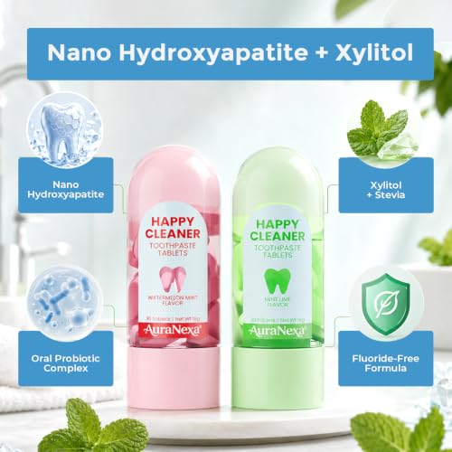 Nano Hydroxyapatite Toothpaste Tablets, Fluoride-Free, 60 Count Lime Mint + Watermelon Mint, 60 Count (2 pack)