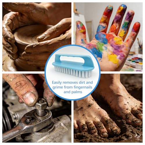 Large Perfect-Grip Hand & Nail Cleaning Brush with Four-Finger Handle, Blue Heavy-Duty Design (2 Pack)