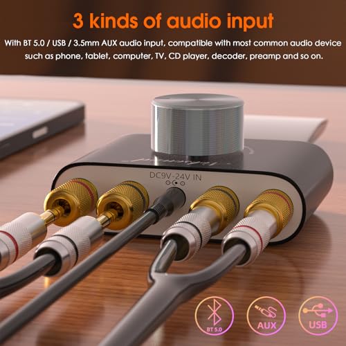Nobsound Mini Bluetooth 5.0 Power Amplifier, Stereo Hi-Fi Digital Amp 2.0 Channel 50W×2 with AUX/USB/Bluetooth Input, Wireless Audio Receiver, PC Sound Card with Power Supply (Black)