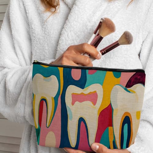 Dentist Gifts Makeup Cosmetic Bag for Women, Dental Assistants Hygienist Gifts, Abstract Tooth Dentist Dental Portable Travel Toiletry Bag Zipper Makeup Pouch Dental two