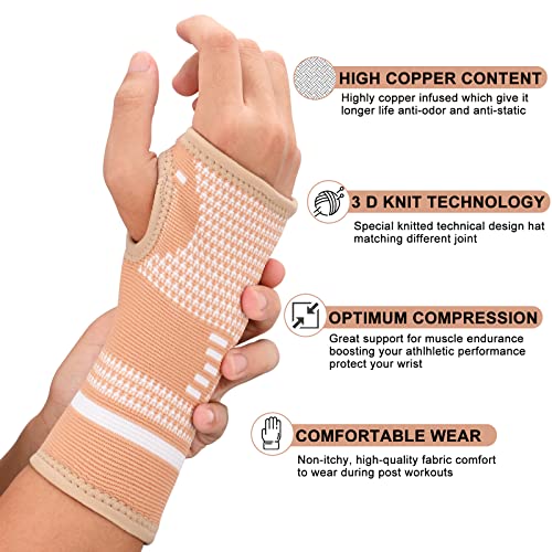 Copper Wrist Compression Sleeves, Support Brace for Arthritis, Tendonitis, Sprains, Workout - Comfortable and Breathable Wrist Support for Women and Men - 2Pack Small(2Pack) Yellow