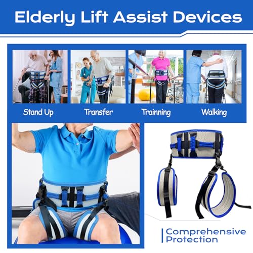 Adjustable Gait Belt with Multiple Handles Blue