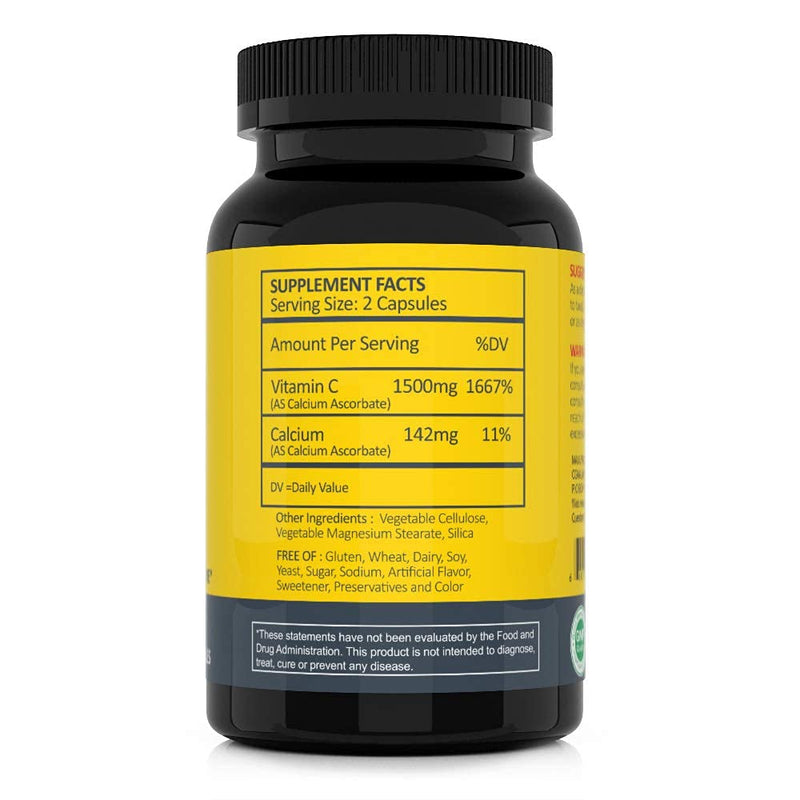 Non Acidic Vitamin C Dietary Supplement 1500mg with Calcium. Gentle on Stomach, Immune/Bone Support- 100 Caps by CGM Labs 1 Count (Pack of 100)