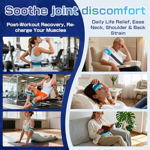Ice Packs for Injuries Large 2 Packs Hot Cold Gel Pack with Strap Blue Large 13 x 6 Inch