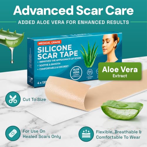 TargetControl Scar Tape for Surgical Scars, Silicone Sheets for Face, 1.2M Aloe Vera 1.2M